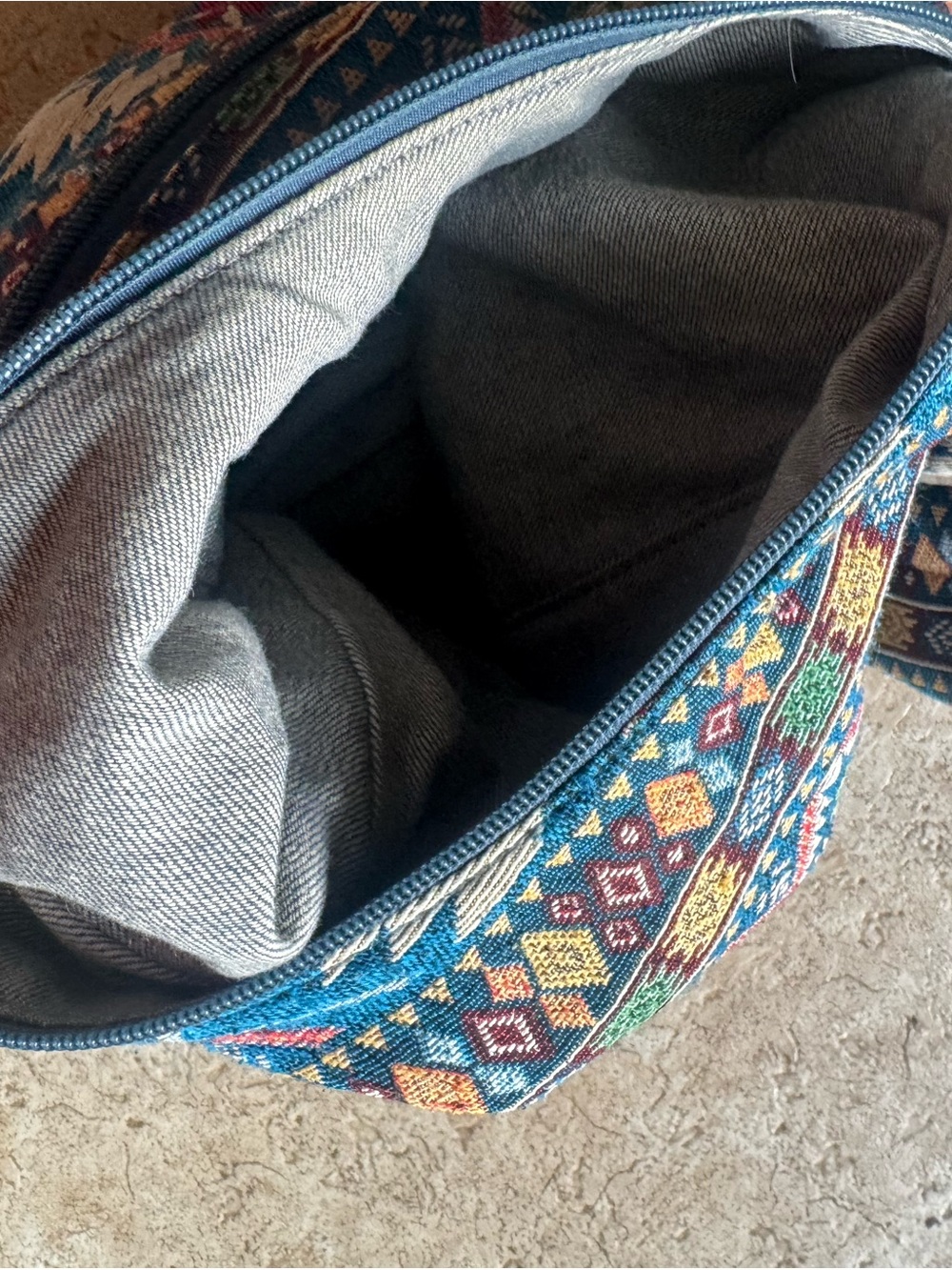 Boho Aztec Pattern Crossbody Bag in Blue and Cream - Picture 5 of 9